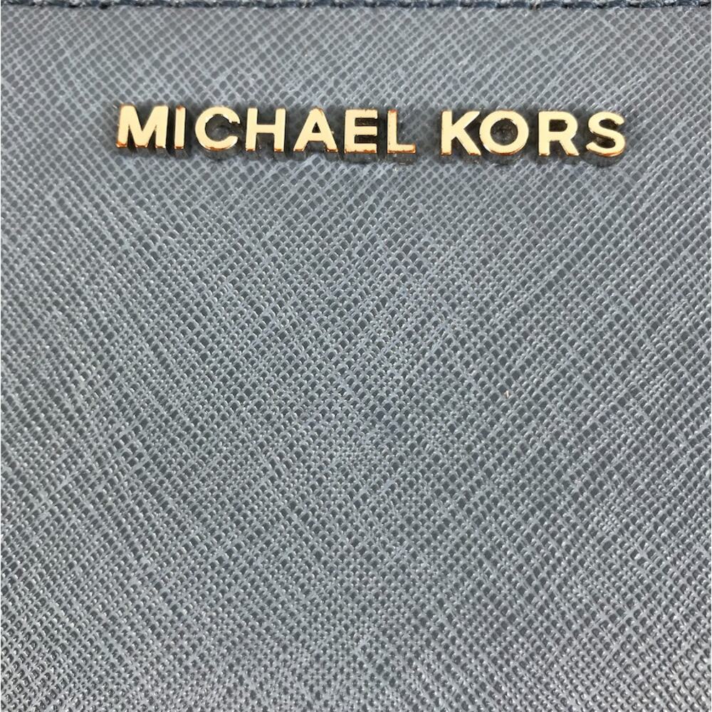 MICHAEL KORS Jet Set Travel Leather Wallet Wristlet Zip Around Card Holder Blue - Picture 10 of 11